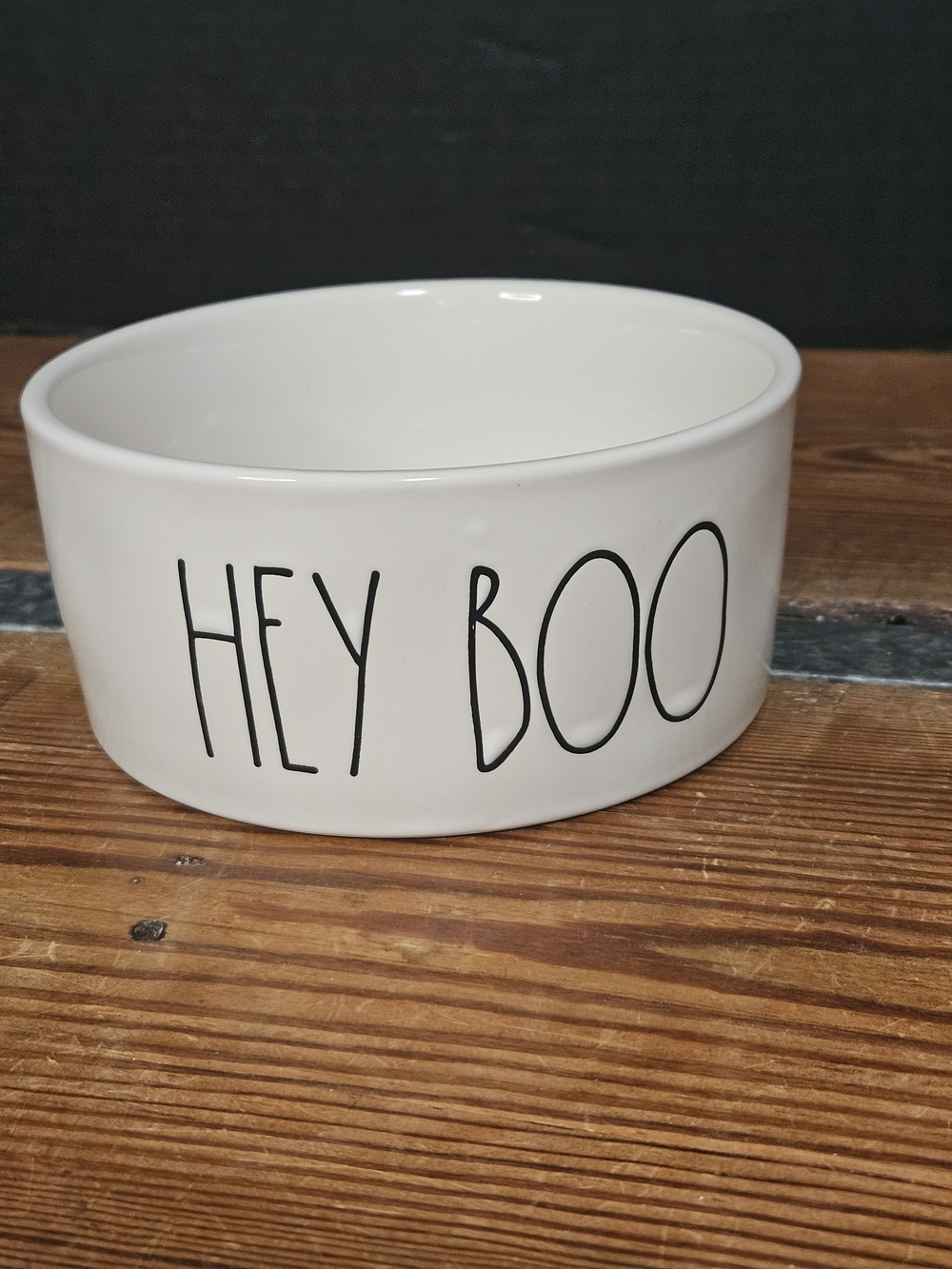 Rae Dunn HEY BOO Ceramic Bowl - White with Black Lettering